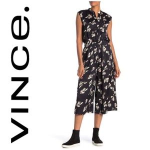VINCE Floral Sleeveless Silky Cropped Jumpsuit Size M